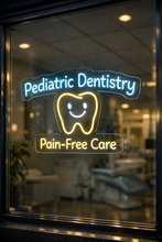Load image into Gallery viewer, Pediatric Dentistry Pain-Free Care neon sign, Kids Dentist neon sign, Gentle Dental Care neon sign Multicolor
