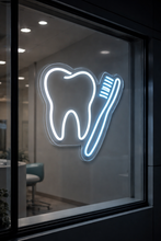 Load image into Gallery viewer, Tooth And Toothbrush neon sign, Dental Care neon sign, Brushing Teeth neon sign
