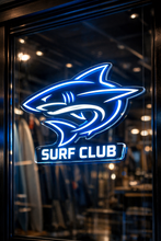 Load image into Gallery viewer, Surf Club Shark Neon Sign, Beach house neon sign, Coastal wave neon sign
