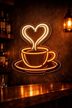 Load image into Gallery viewer, Coffee Cup Neon Sign with Heart Steam – Cozy Cafe LED Neon Wall Decor, Coffee Lover Gift Yellow
