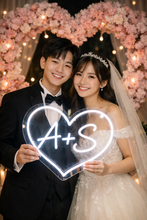 Load image into Gallery viewer, Wedding Neon sign with custom initials in heart, neon nameswedding hearth, initial neon sign, wedding neon sign for reception
