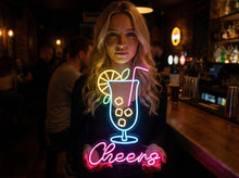 Load image into Gallery viewer, Cocktail neon Sign, cheers neon sign, LED Neon Cocktails Sign with cheers, Cocktail Glass Neon Light, Cocktail bar neon sign
