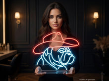 Load image into Gallery viewer, Bulldog wearing a cowboy hat neon sign, Neon cowboy bulldog decor, Custom bulldog cowboy hat neon sign, Neon sign bulldog in cowboy hat 45in
