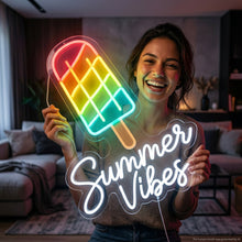 Load image into Gallery viewer, Ice Cream Summer Vibes Neon Sign, Ice Cream Neon Sign, Summer Vibes Neon Sign White
