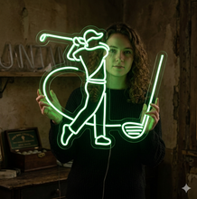 Load image into Gallery viewer, Golf Swing Neon Sign, golfer mid swing neon sign, golf stroke neon sign, fairway golfer neon sign
