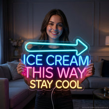 Load image into Gallery viewer, Ice Cream Arrow Neon Sign, Arrow Ice Cream Neon Sign, Ice Cream Sign Neon Sign Multicolor
