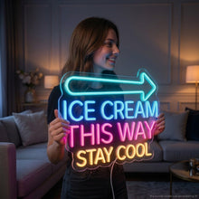 Load image into Gallery viewer, Ice Cream Arrow Neon Sign, Arrow Ice Cream Neon Sign, Ice Cream Sign Neon Sign
