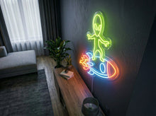 Load image into Gallery viewer, Alien surfing rocket neon sign, Space surfer neon sign, Rocket surfer neon sign
