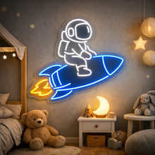 Load image into Gallery viewer, Astronaut riding rocket neon sign, spaceman on rocket ship neon sign Multicolor

