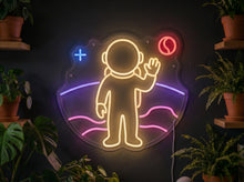 Load image into Gallery viewer, Astronaut on moon neon sign, Moon landing neon sign, Lunar mission neon sign Multicolor

