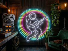 Load image into Gallery viewer, Astronaut guitar neon sign, Spaceman guitarist neon sign, Space rocker neon sign Multicolor
