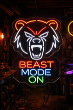 Load image into Gallery viewer, Beast Mode On bear neon sign, Snarling bear neon sign, Grizzly beast neon sign custom color
