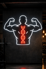 Load image into Gallery viewer, Bicep flex silhouette neon sign, bodybuilding pose neon sign

