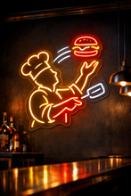 Load image into Gallery viewer, Burger chef neon sign, cooking hamburger neon sign Multicolor

