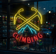 Load image into Gallery viewer, Сlimbing logo neon sign, Neon sign for rock climbers, Neon light for climbing enthusiasts, Climber's neon sign, Neon for rock climbing fans
