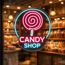 Load image into Gallery viewer, Candy shop lollipop neon sign, sweet shop sucker neon sign
