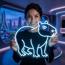 Load image into Gallery viewer, Capybara Square Neon Sign, Framed capybara neon sign, Rodent portrait neon sign
