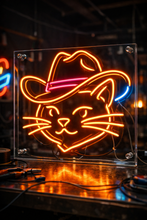 Load image into Gallery viewer, Cat head in hat neon sign, Cowboy cat neon sign, Kitty in hat neon sign Multicolor
