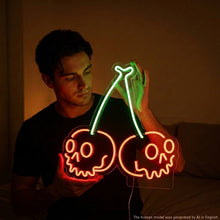 Load image into Gallery viewer, Cherry Skull Neon Sign, Cherry Skulls Neon Sign, Skull Cherry Neon Sign Red

