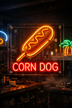 Load image into Gallery viewer, Corn dog neon sign, Fair food neon sign, Carnival food neon sign
