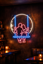Load image into Gallery viewer, Couple moon swing neon sign, lovers silhouette moon neon sign Multicolor

