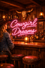 Load image into Gallery viewer, Cowgirl dreams neon sign, Western chic neon sign, Rodeo girl neon sign
