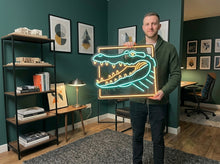 Load image into Gallery viewer, Crocodile Head Framed Neon Sign, Alligator neon sign, Reptile portrait neon sign

