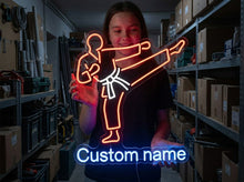 Load image into Gallery viewer, Karate Fighter Custom Name neon sign, Karate Silhouette neon sign, Martial Arts neon sign
