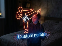 Load image into Gallery viewer, Karate Fighter Custom Name neon sign, Karate Silhouette neon sign, Martial Arts neon sign
