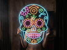 Load image into Gallery viewer, Sugar Skull Neon Sign, Day of the Dead Skull Neon Sign, Calavera Neon Sign Multicolor
