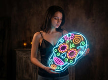 Load image into Gallery viewer, Sugar Skull Neon Sign, Day of the Dead Skull Neon Sign, Calavera Neon Sign
