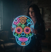 Load image into Gallery viewer, Sugar Skull Neon Sign, Day of the Dead Skull Neon Sign, Calavera Neon Sign
