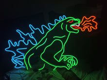 Load image into Gallery viewer, Fire Breathing Dragon Neon Sign, Dragon Neon Sign, Dinosaur Neon Sign 45in multicolor
