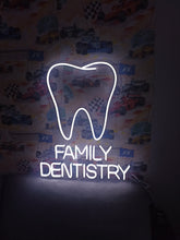 Load image into Gallery viewer, Family dentistry neon sign, molar tooth dental office neon sign
