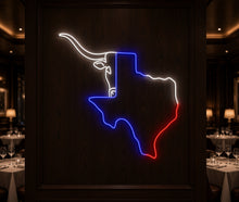 Load image into Gallery viewer, Texas map Neon Sign, Texas State Map neon sign, Neon Light Map, Texas Neon Signmap led light, Texas State Map, LED Neon Sign, longhorn bull sign
