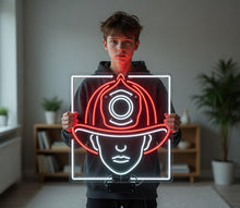 Load image into Gallery viewer, Firefighter Helmet Neon Sign, Fireman Hat Neon Sign, Rescue Helmet Neon Sign
