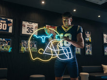 Load image into Gallery viewer, Football Helmet neon sign, Gridiron helmet neon sign, Sports helmet neon sign
