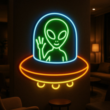 Load image into Gallery viewer, Alien UFO Neon Sign, Flying saucer neon sign, Extraterrestrial pilot neon sign Multicolor
