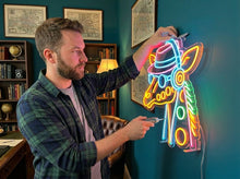 Load image into Gallery viewer, Giraffe with Headphones Neon Sign, Hat and glasses neon sign, DJ giraffe neon sign
