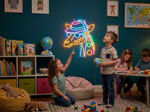 Load image into Gallery viewer, Giraffe with Headphones Neon Sign, Hat and glasses neon sign, DJ giraffe neon sign
