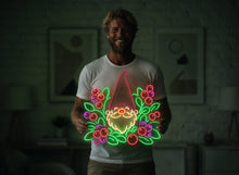 Load image into Gallery viewer, Gnome in berry bushes neon sign, Garden gnome neon sign, Berry gnome neon sign Multicolor
