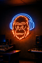 Load image into Gallery viewer, Gorilla head with headphones neon sign, DJ ape neon sign, Music monkey neon sign turquoise
