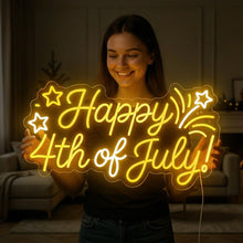 Load image into Gallery viewer, Happy 4th of July Neon Sign, Independence Day Neon Sign, USA Celebration Neon Sign
