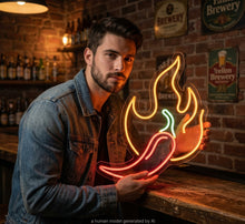 Load image into Gallery viewer, Hot Chili Pepper Neon Sign, Flaming Pepper Neon Sign, Spicy Pepper Neon Sign Multicolor
