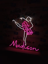 Load image into Gallery viewer, Ballerina silhouette neon sign, Neon sign with custom name and ballet dancer, custom Name on ballet dancer neon sign, Personalized forballet
