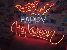 Load image into Gallery viewer, Happy Halloween neon sign, Haunted house neon decor, Unique Halloween neon sign, Orange neon pumpkin light, Neon Halloween decorations
