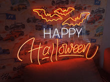 Load image into Gallery viewer, Happy Halloween neon sign, Haunted house neon decor, Unique Halloween neon sign, Orange neon pumpkin light, Neon Halloween decorations
