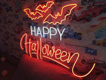 Load image into Gallery viewer, Happy Halloween neon sign, Haunted house neon decor, Unique Halloween neon sign, Orange neon pumpkin light, Neon Halloween decorations
