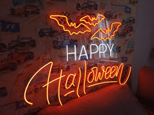 Load image into Gallery viewer, Happy Halloween neon sign, Haunted house neon decor, Unique Halloween neon sign, Orange neon pumpkin light, Neon Halloween decorations
