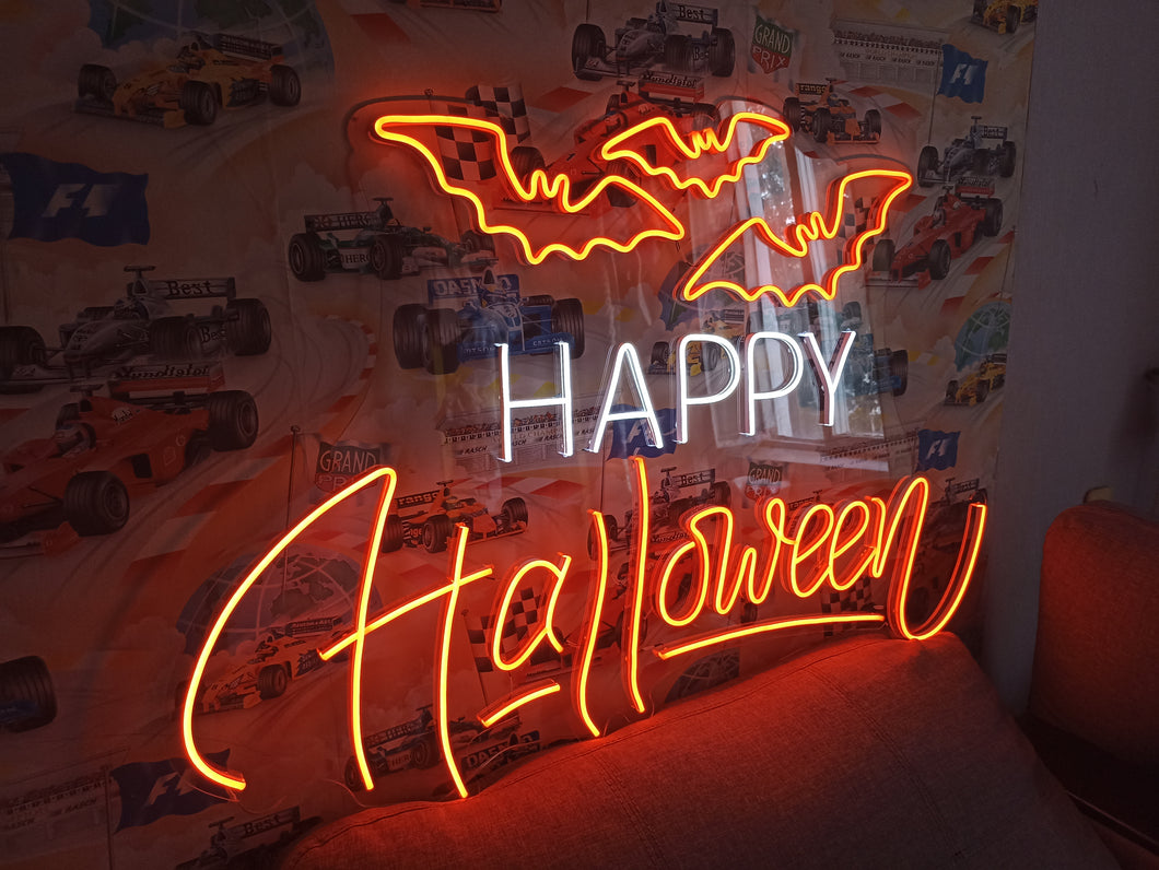 Happy Halloween neon sign, Haunted house neon decor, Unique Halloween neon sign, Orange neon pumpkin light, Neon Halloween decorations